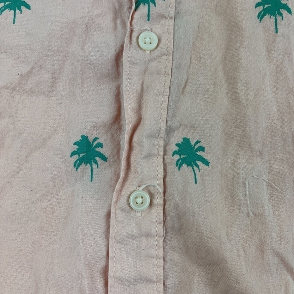 City Streets Button Down Shirt Mens XL Peach Green Palm Trees - Picture 4 of 8